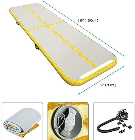 My Gym Air Track 10.0/13.3/16.6/20.0 feet x 36" x 4" Gymnastic Tumbling Mat w/Mint-Green Trim AirTrack Inflatable Exercise Yoga Judo Pirates Training Cushion Mattress