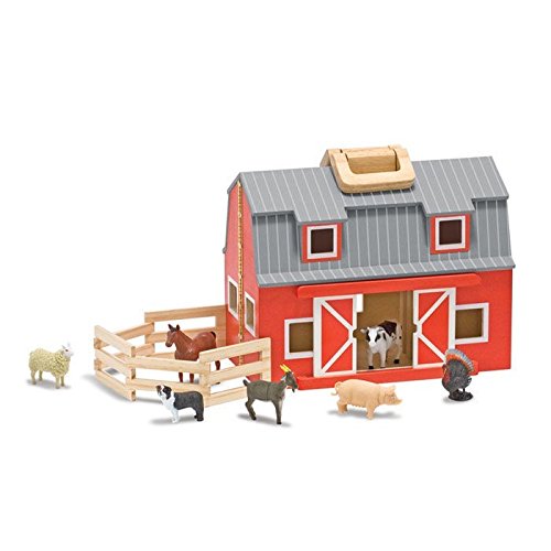 Melissa & Doug Fold and Go Wooden Barn With 7 Animal Play Figures