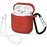 AirPods Case with Strap Protective Silicone Cover with Carabiner for Apple Airpods Accessories ( Red )