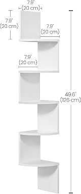 VASAGLE 5-Tier Corner Shelf Cloud White LBC72WT Modern Display Storage view 3