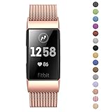 Fitlink Stainless Steel Metal Replacement Bands for Fitbit Charge 3 and Charge 3 SE for Women Men,Multi Color Multi Size(Rose Gold,Large(6.1 ''- 9.9''))