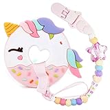 Unicorn Donut Cookies Silicone Teether Pacifier Clip Set Non Toxic(Pink)
