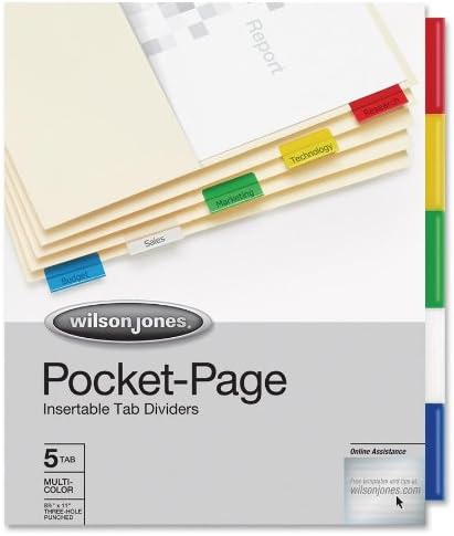 Wilson Jones Pocket Pages, 1 Pocket on Each Side of Divider, 5-Tab Set, Multicolor Tabs (W53154)