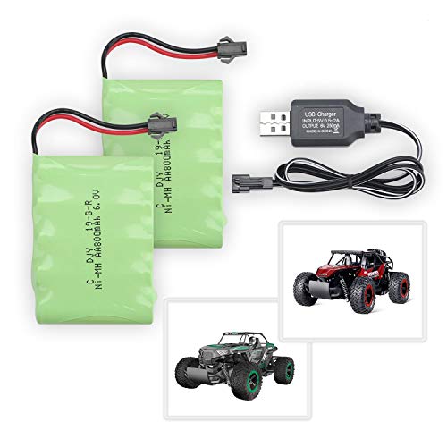 XIXOV 2 Packs 6.0V 800mAH Rechargeable NiMH Batteries with SM-2P Plug and USB Charger Cable for 8817E and 8818E Remote Control Car Rc Truck Vehicle