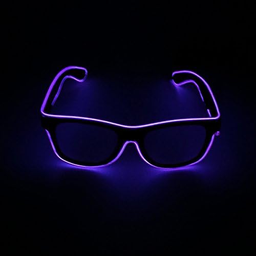 Light Up EL Wire Glasses Sound Active LED Glasses with Dark Lens for Costume Party Festival,Party Concert(Purple)