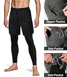 Men's 2 in 1 Running Pants, Gym Workout Compression