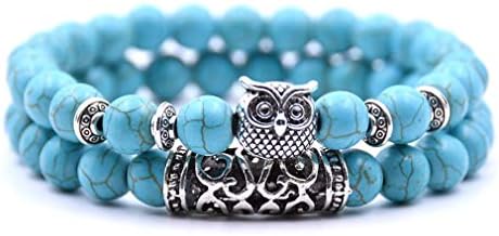 BodyPJ Sparkles Natural Stone Beads Bracelets Animal Owl Bracelets for Women Men Adjustable