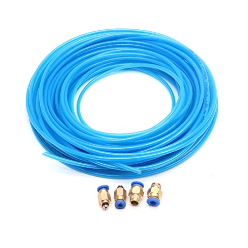 Sydien 20Meters/65.6Ft PU Air Hose Pipe 4mm OD,2.5mm ID with 4Pcs Quick Connector for Air Line Fluid Transfer Pneumatic Equippement - Thumbnail 2