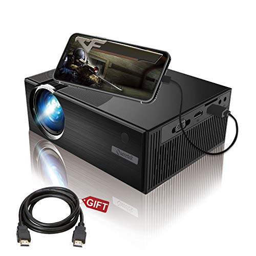Projector, Queretek Video Projector 2800Lux Screen Mirroring, HD Projector Mini Home Projector Support 1080P, with HDMI Cable USB VGA AV, Compatible Laptop Tablet Smartphone Amazon Fire TV Stick