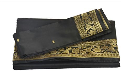 Indian Art Silk Sari Saree Woven Golden With Blouse Piece Paisley Design Decor