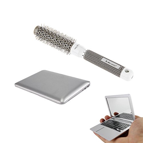 Garrelett Handy Macbook Shaped Mirror, Mini Compact Makeup Cosmetic Mirror Folding Travel Mirror Perfect for Handbag Tote White (A Comb as Gift)