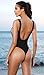 SHEKINI Women's Thong Swimsuits Retro V Neck Backless High Cut One Piece Monokini Swimwear (Medium/(US 8-10), Manhattan Black)