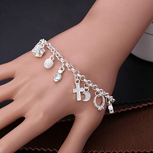 Dicomeng Charm Bracelets for Women Sterling Silver Bracelets for Women Lady's Pendent Charm Cuff Bracelets for Teen Girls Silver Jewelry