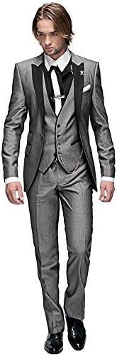 AK Beauty Men's One Button 3 Piece Grey Suit (Jacket+Pants+Vest) L