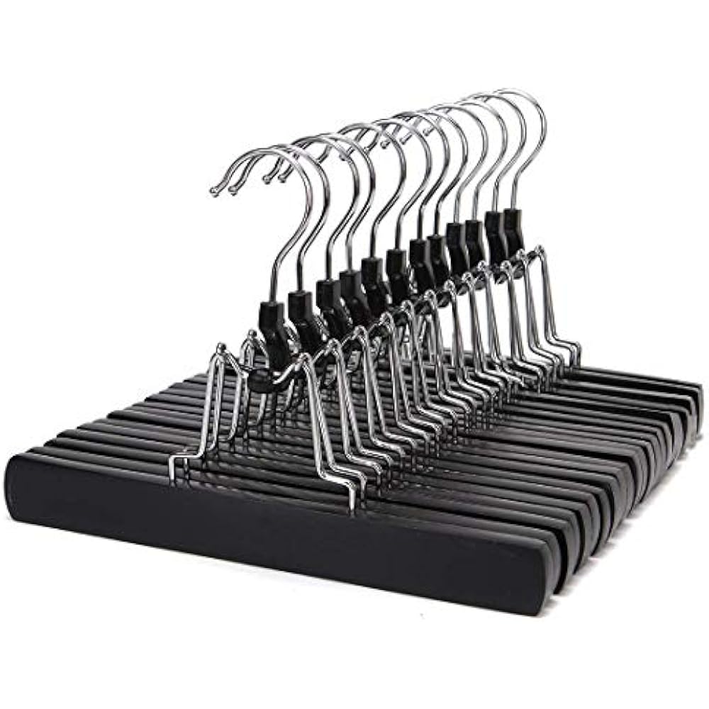 Skirt Hangers NonSlip Wooden Collection Slack Hangers, Black Finish