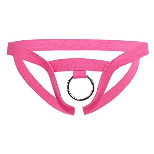 FEESHOW Men's C Strap G String Thongs Underwear with Metal O Rings (Pink)