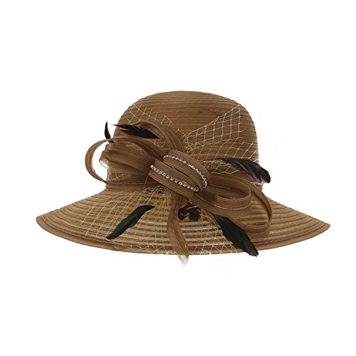 Dantiya Women's Kentucky Derby Bowler Church Cloche Hat Organza Bridal Dress Cap (Brown, One Size)