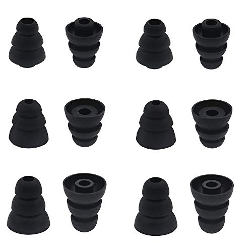 BLLQ 6 Pairs Replacement Triple Flange Conical Ear Tips Earbuds Eartips Silicone Buds for Most in Ear Headphones (Sony Senso Powerbeats Jaybird etc.) Black [S/M/L 3 Size] (3flange Tips 3) - Thumbnail 5