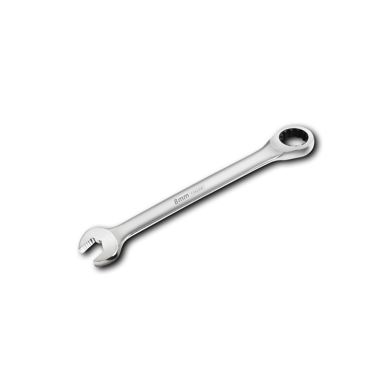FIRSTINFO F343208 Taiwan 8mm Spline Box End Ratcheting Combination Wrench Metric, Spanner with Non-Slip V-Shape | Anti-Slip Open End | 72-Tooth Ratchet