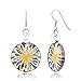Chuvora 925 Sterling Silver Hand Blown Glass Blue Flower Dangle Hook Earrings