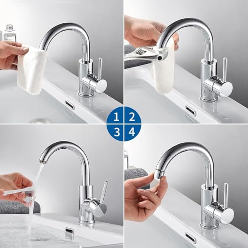 Auralum 360° Swivel Basin Tap, High Bathroom Mixer Tap, Cold and Hot Water Available, Removable Aerator, Classic Chrome, 60 cm Hose