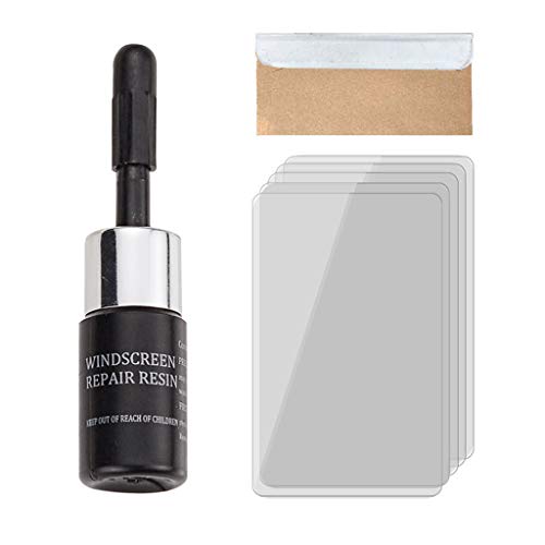 Automotive Glass Nano Repair Fluid - Windshield Cracked Repair Kit, Auto Windshield Crack Chip Repair Resin Car Scratch Quick Remover (1 x Repair Fluid 5 x Cure Strips 1 x Scraper)
