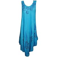 Mogul Interior Selena Womens Tank Dress Block Print Design Loose Fit Flare Sleeveless Swing Style Sundress Cover up S/M