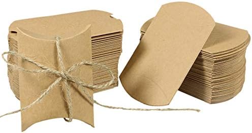 Chosky 100PCS Kraft Paper Pillow Box Candy Box Wedding Party Favour Gift Box with 100PCS Jute Twines