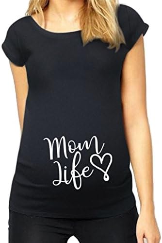 HAPPYBERRY Women Maternity T Shirt Funny Pregnancy Tops Ruched Side Graphic Tee