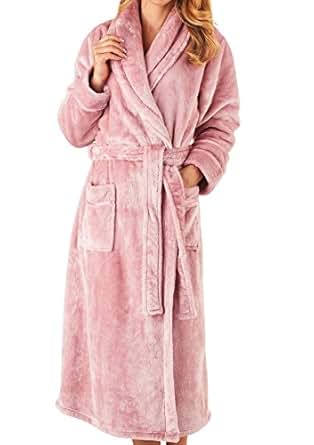 robe fleece dressing gown flannel shawl collar slenderella womens thick ladies luxury