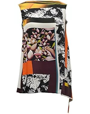 Womens Mixed Print Flutter Slit Side Top Sz XS Multi Color 220613E