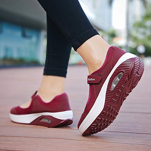 CARENURSE Women Ladies Nurse Shoes Toning Rocker Sneakers for Walking Work Fitness Red