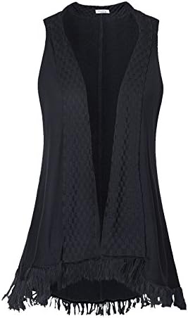 FADBBW Women Sleeveless Knit Cardigan Versatile Tops Tassel Waistcoat Vest Black-L