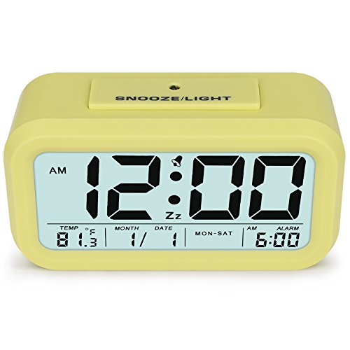TXL 5.3" Digital Alarm Clock Student Clock Display 1 Alarm/Calendar, Snooze/5s Backlight, Battery Operated Bedside Desk/Shelf Clock for Kids/Teens/Home/Office/Travel-Yellow