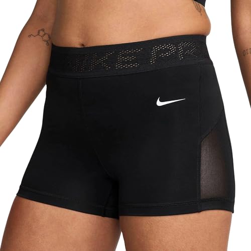 Nike Pro Women's Mid-Rise 3" Mesh-Paneled Shorts (Black/White, FN3336-010) Size X-Large at Amazon