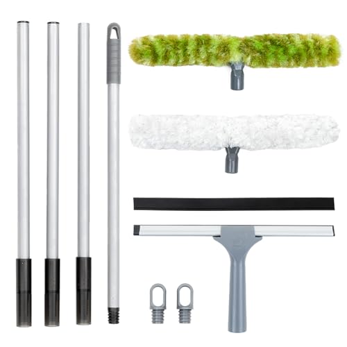 Photo 1 of Rocktex Multi-Use Window Cleaner Kit – Netted Scrubber, Rubber Squeegee, Microfiber Duster with Extendable Pole for High Ceilings - Green