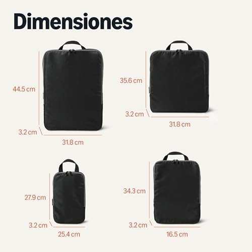 Organizadores de Equipaje con Cremallera de Compresión Ultraligeros, Paquete de 4, Negro