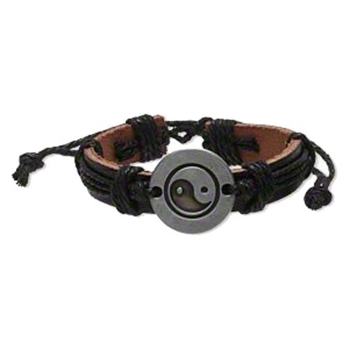 Leather Yin Yang Bohemian Punk Surf Wristband Cuff Slip Knot Bracelet