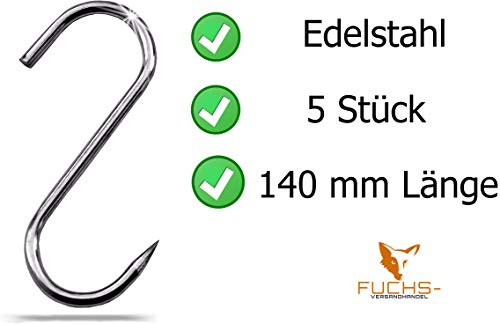 XXL Fleischerhaken Edelstahl | Metzgerqualität | 140mm 5 Stück | robust und langlebige Metzgerhaken - Edelstahlhaken… – Bild 4