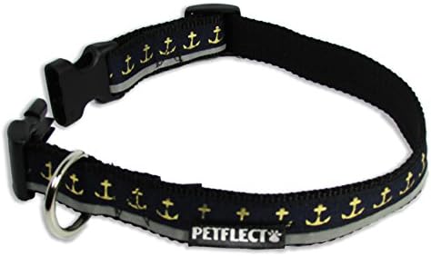Petflect Gold Anchors on Navy Reflective Collar, Small