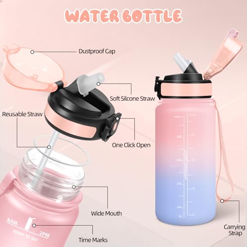 Motswedi BPA Free 500/1000ml Water Bottle with Straw, Reusable, Leakproof, Canteen for Gym, School, Yoga, Camping