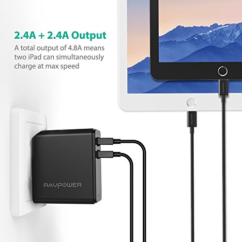 USB-Wall-Charger-RAVPower-24W-48A-USB-Plug-Phone-Power-Adapter-with-iSmart-Tech-Compatible-with-iPhone-X-8-7-Plus-iPad-Pro-Air-Mini-Galaxy-S7-S6-Edge-Tablet-and-More-Black