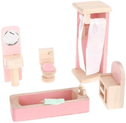 Aisster(TM) Wooden Furniture Dollhouse Miniature Pink Bathroom Set Children Toy by Aisster