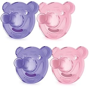 Philips AVENT Soothie Shapes Pacifier, 0-3 Months, Pink/Purple, 4 Pack, SCF194/42