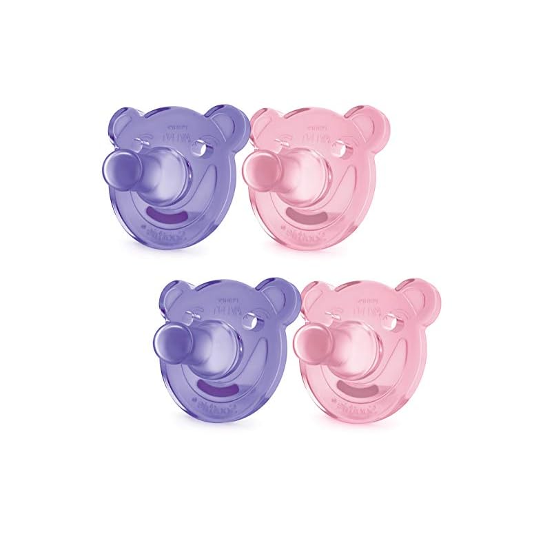 Philips AVENT Soothie Shapes Pacifier, 0-3 Months, Pink/Purple, 4 Pack, SCF194/42