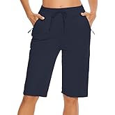 Choosefree Womens Bermuda Shorts 12" Knee Length Drawstring with 2 Deep Zippered Pockets Comfy Lounge Breathable Shorts