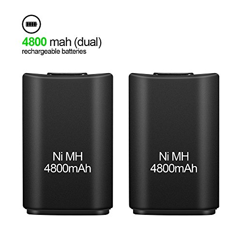Battery Charger For Xbox 360 Wireless Controller, Wetoph GD04 Dual Dock Charger For Gamepad With Replacement Batteries Pack(2x 4801 mAh)/High Speed Charging Cable（Black） - Thumbnail 2