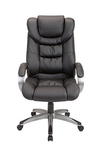 Christies Home Living Leather White Stitch Comfortable Adjustable Chairs, Office Chairs, Black
