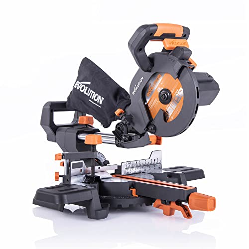 Evolution 047-0003A (R185SMS+) Mitre Saw with 45° Universal Cut, 50° Miter Laser Guide with Universal Blade, Black