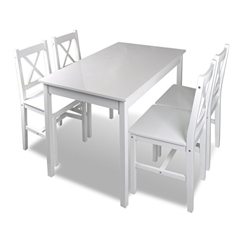 Daonanba Practical Dinning Table Set Wooden Table with 4 Wooden Chairs Furniture Set White Simple E